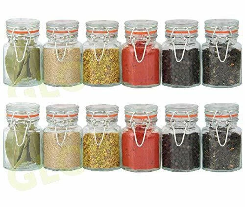 SET 12 GLASS SPICE JARS STORAGE CONTAINER HERBS SPICES JAM PRESERVE KITCHEN  POTS