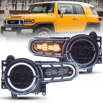 2XVLAND BLACK Headlights Fit 2006-2017 Toyota Fj Cruiser W/Startup Animation DRL