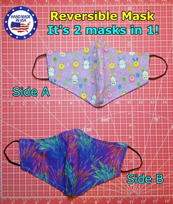Spring Bunny Egg REVERSIBLE Feather (Handmade Face Mask) Multi Sizes