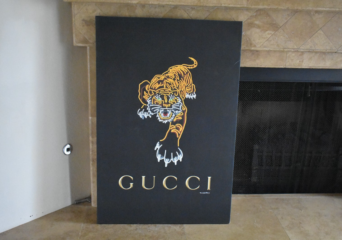 NEON Gucci Tiger logo Canvas Wall Art FRAME 36”x24” By Fairchild