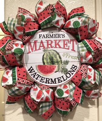 FARMHOUSE WATERMELON   YEAR ROUND Wreath RUSTIC Burlap Deco Mesh 24 x 24 