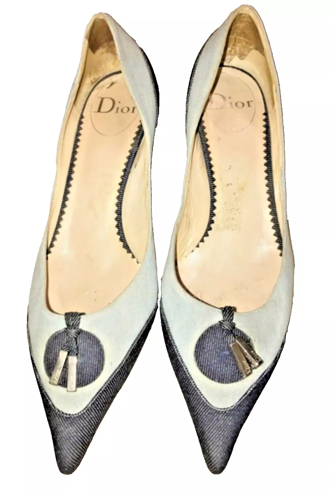 Talon chaton bicolore en denim bout pointu Christian Dior taille 38,5