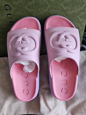 Gucci MIAMI Interlocking G Rubber Pink Pool Sandal Platform 1.5 in