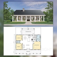 Custom House Design - Modern Ranch Farmhouse 1500 SF - Drawing Blueprint