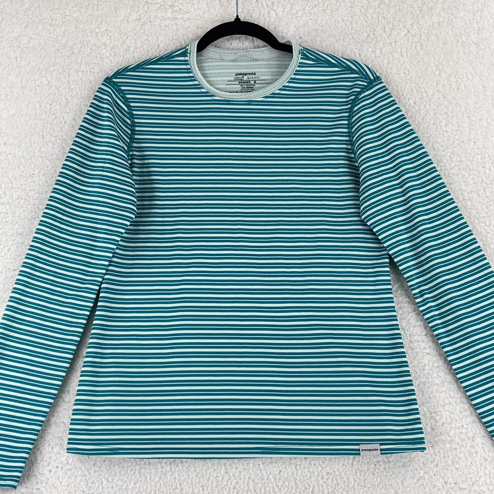 Camisa feminina Patagonia listra verde Capilene 3 peso médio Polartec tamanho médio - Imagem 2 de 4