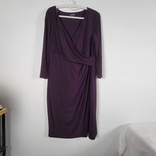 Lauren Ralph Lauren Wrap Dress Womens 18 Purple Stretch Knit Pullover Cocktail