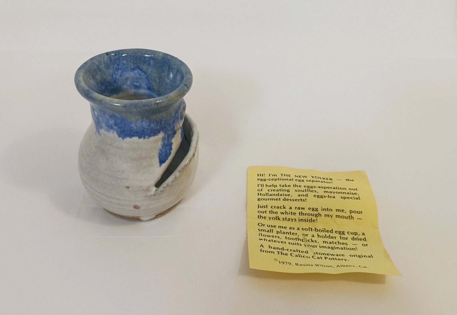 Rare Vtg 1970's The New Yolker Signed Rosina Pottery Egg Separator Stoneware NOS