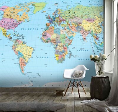 3D Blue World Map Wallpaper Wall Murals Removable Wallpaper 239