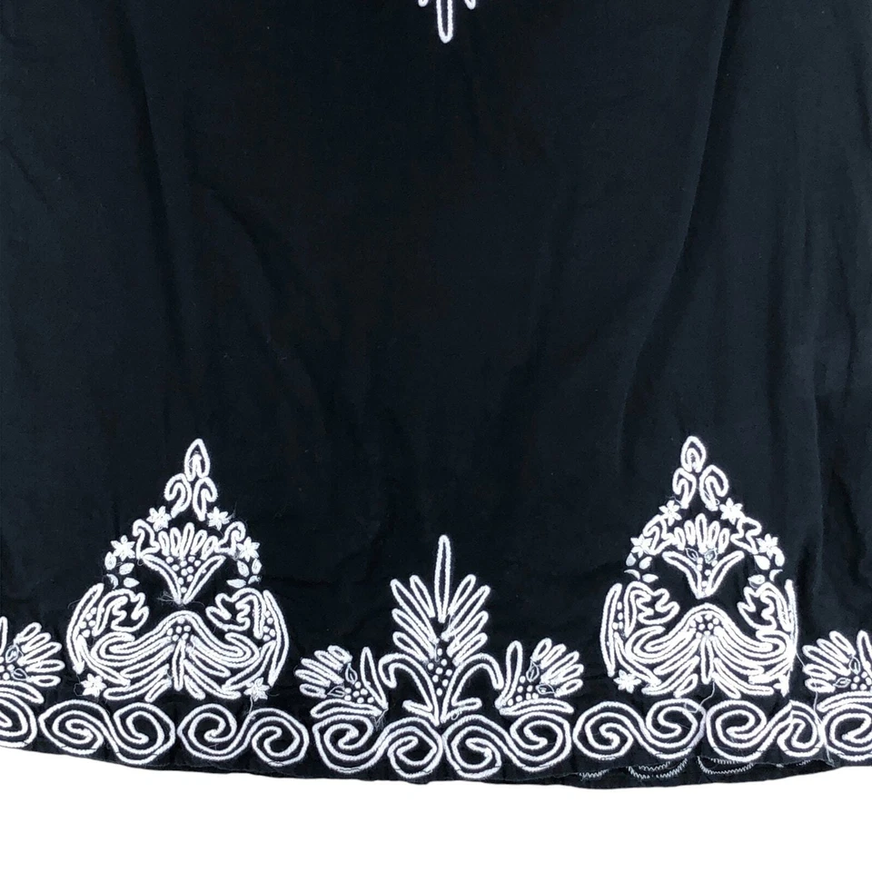 KAS Designs Women Size S Embroidered TunicTop Black White Boho Cap Sleeve Cotton - Image 3 of 4