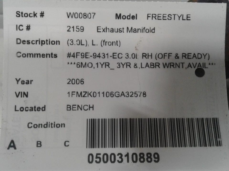 Colector de escape delantero izquierdo usado se adapta a: Ford Freestyle 2006 3,0 L L. delantero L Foto 4 de 4