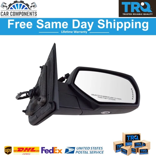 TRQ Mirror Power Fold Heated Memory Signal Puddle RH For 2014-2019 Chevy GMC