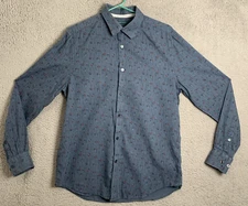 Perry Ellis Shirt Mens Medium Long Sleeve Collared Button Cotton Gray Casual