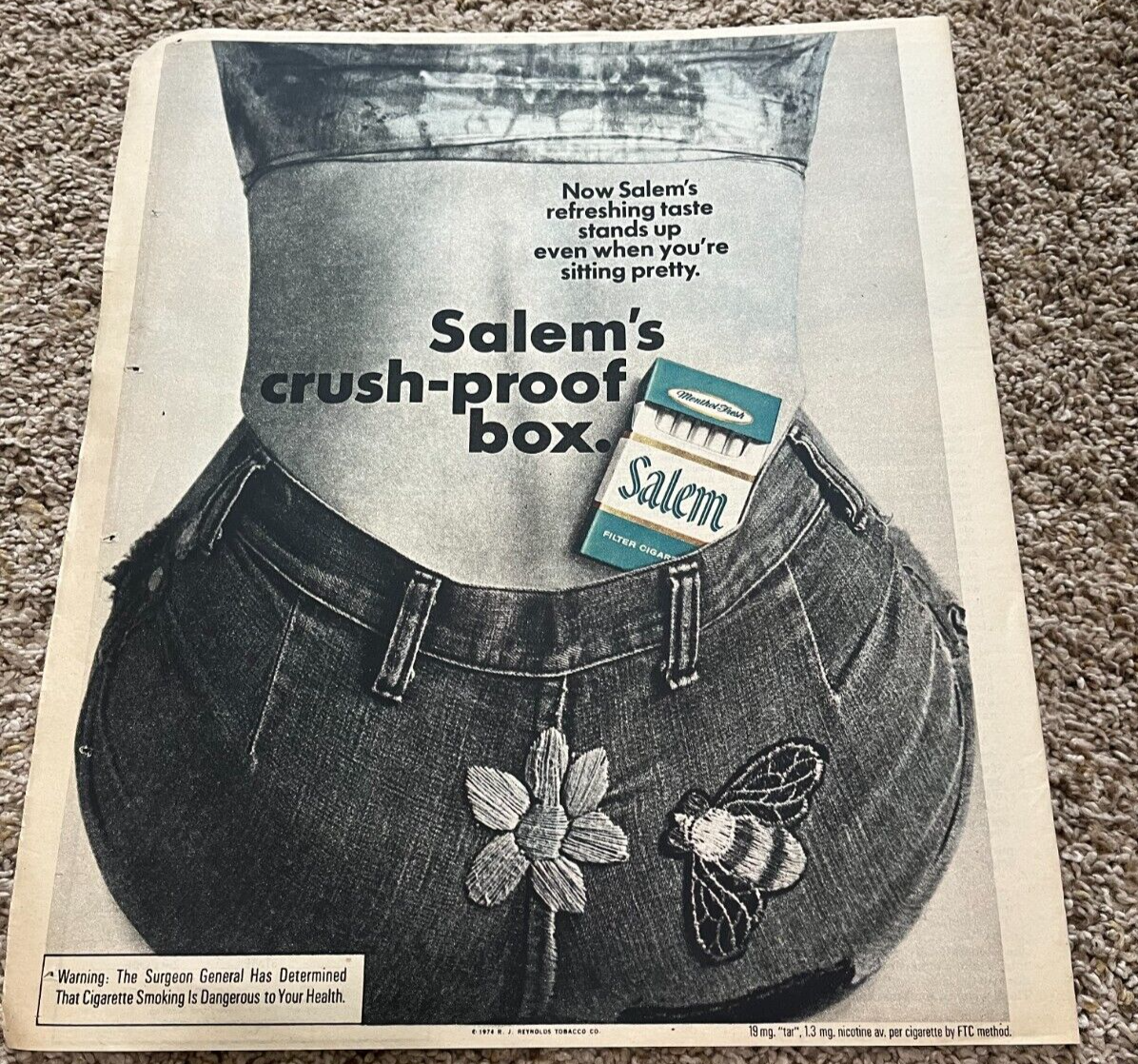 salem cigarettes price per carton 1974 Salem Cigarettes Crush-Proof Box Newspaper Print Ad