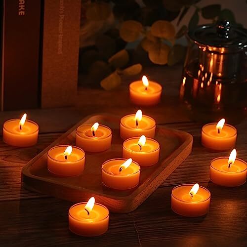 24pcs Beeswax Tealights - 4 Hour Burn Time Natural Beeswax Tealight Candles C...
