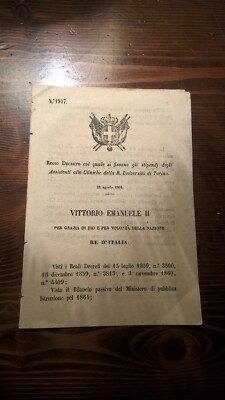 REGIO DECRETO N°1917 DEL 1864 - STIPENDI ASSISTENTI CLINICHE UNIVERSITA TORINO
