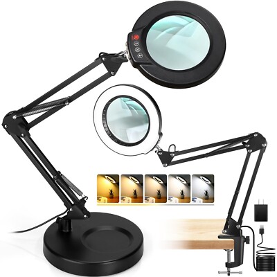 2-in-1 Desk Lamp & Clamp Light, 10X Magnifying Glass with Light and Stand, 5 ...