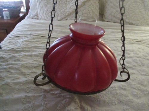 Vintage Red Melon Glass Shade chandelier - Picture 5 of 7