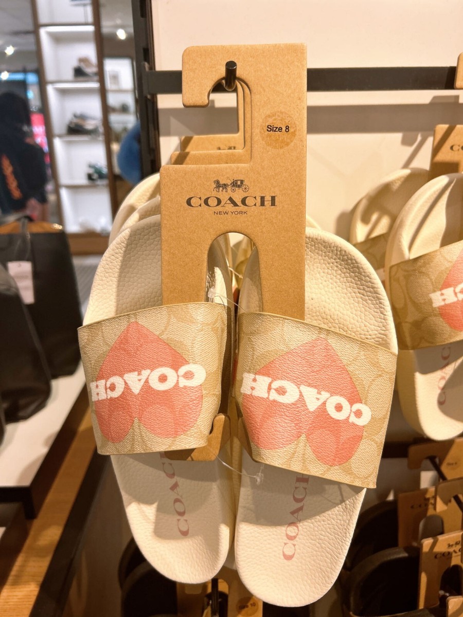 NWT Coach Women's Uli Sport Slide In Signature Canvas With Heart
