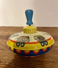 Vintage Tin Litho Spinning Top Toy Circus Anima Clown Monkey Elephant