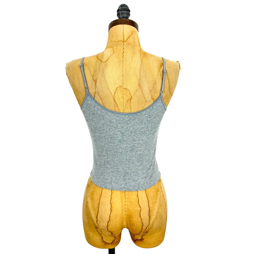 AMERICAN EAGLE Ribbed Stretch Cami S Sweetheart Neck Crop Top Gray NEW B29 - Picture 3 of 5