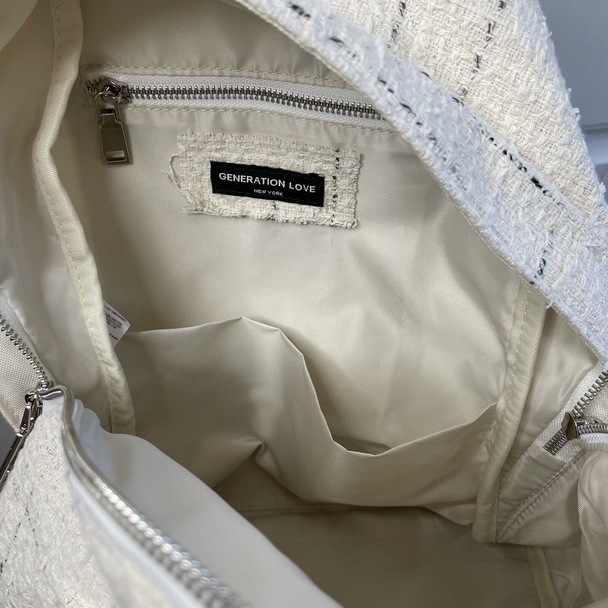 New Generation love, Tweed backpack cream/white GENERATION LOVE Backpack Ivory Tweed Windowpane Eden NEW  main image 4