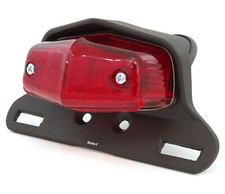 Lucas Style Motorcycle Tail Light Assembly - Matte Black W Red Lens