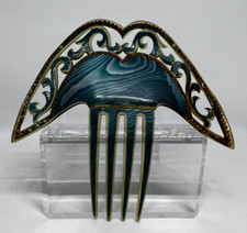 Vintage Early Art Deco Amber Celluloid Fan Hair Comb With Gold Rhinestone's