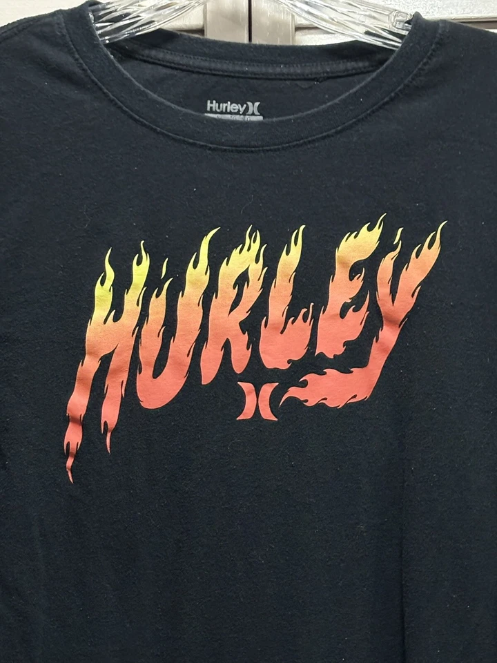 Hurley Black/Orange Flames Graphic Logo T-Shirt Long Sleeve Size XL (13-15yrs) - Image 2 of 4