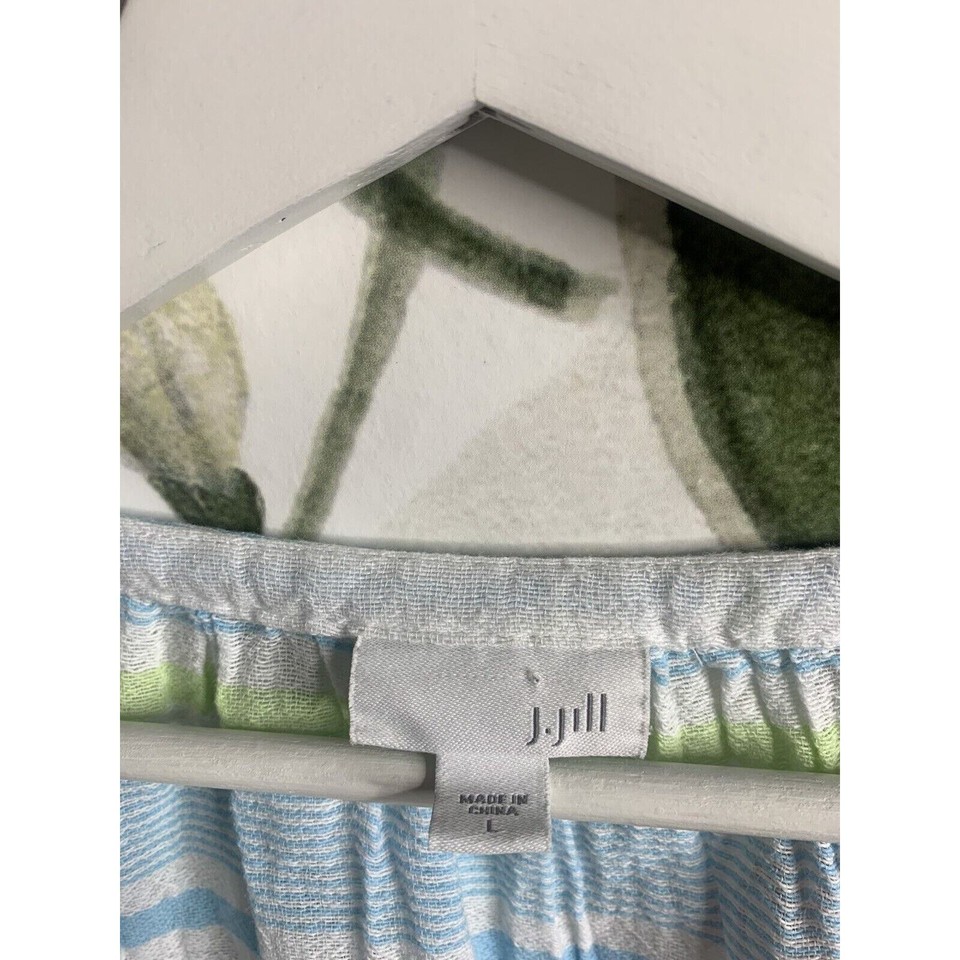 J. Jill Tunic Top Dress Large Striped Blue Beach Cover up Tassel Cotton