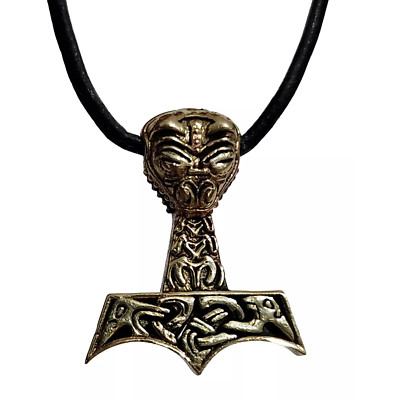 Bronze Thors Hammer Uhtred Necklace Pendant Bear Head Asatru