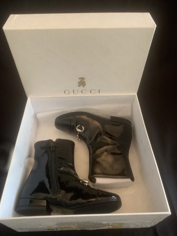 Gucci девочек загрузки туфли молодежный размер 27 черный 356111. * Б/у * W/коробка - Изображение 4 из 4