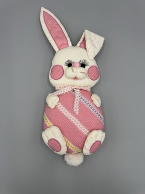 Vintage Pink & White Cloth Bunny Rabbit Plush 10  Stuffed Animal No Tag READ