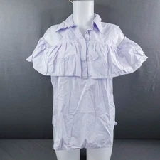 Pleione Womens Top Small Blue  Ruffle Romantic Coastal Cottage Coquette Flirty