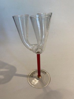 Goldschlager Triple Flute Trio Long Red Stem Shot Cordial Vintage Glass 6.75''