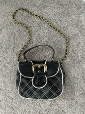 Vintage Black Quilted Bag W/ Gold Chain Link Accent Shoulder Strap Top Handle