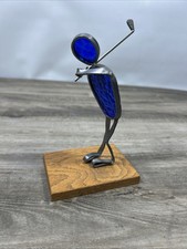 Vintage Suncatcher Golfer Window Desk Stained Glass Blue Golf Swing