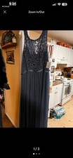 Davids Bridal Tank Long Mesh Lace Cap  Bridesmaid Dress Steel Blue - Size 24