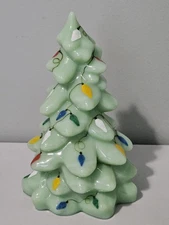 New Mosser Glass Hand Painted Jade Christmas Tree W/String Of Lights  8"