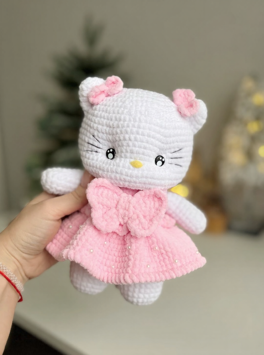 crochet hello kitty dress Handmade Amigurumi – Cute Plush Toy, Gift for Kids The Black Leather Dress Colour:terracotta badge: Exclusive Kitty pattern