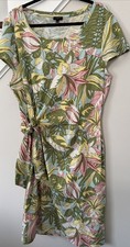 Talbots Women’s 2X Pastel Tropical Print Faux Wrap Shift Short Sleeve Dress