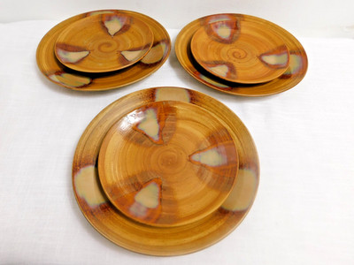 E8 - Sango Stoneware Splash Brown Dinner Plates 3 + Salad Plates 3 = 6pc Lot
