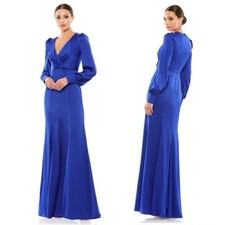 Mac Duggal 55635 Ruched Bishop Sleeves Royal Blue Gown SZ 12 398 New With Tags 