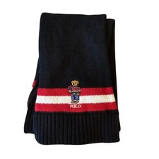 Kids Polo Ralph Lauren Bear Knit Scarf Youth 4 To 7 Black Cotton Fleece Backing