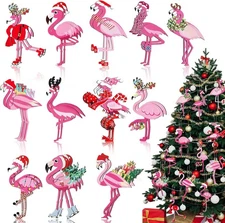 Bucherry 24 Pcs Flamingo Christmas Tree Ornament Pink Christmas... 