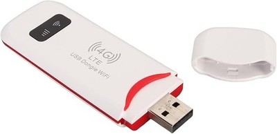 white 4G LTE USB WiFi modem dongle with a red accent