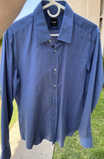 BOSS Mens Regular Fit Blue Non-Iron Cotton So...