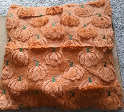 Decorative Throw Pillow Covers 18''X18 '' Set: 4 Pumpkin Faux Fur 3D Embroidered