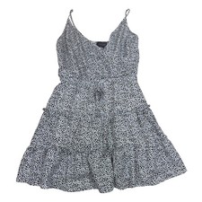 Hudson Gray Dalmatian Print Tiered Mini Dress Black White Wrap V-Neck Sz Small