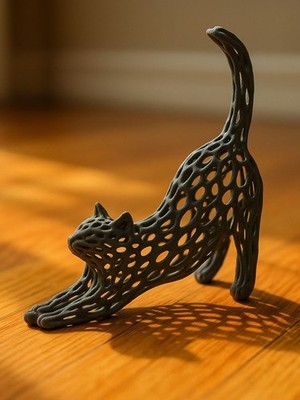 Voronoi Stretching Cat Sculpture - Modern Geometric Decorative Figure