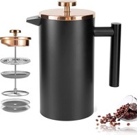 Kaffeebereiter French Press 1,5 Liter Edelstahl Doppelwandig Isoliert Schwarz